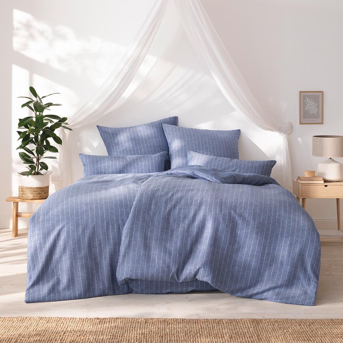 Estella Halbleinen Bettwäsche bei kaufen Bettwaren Tavira blau Shop online günstig