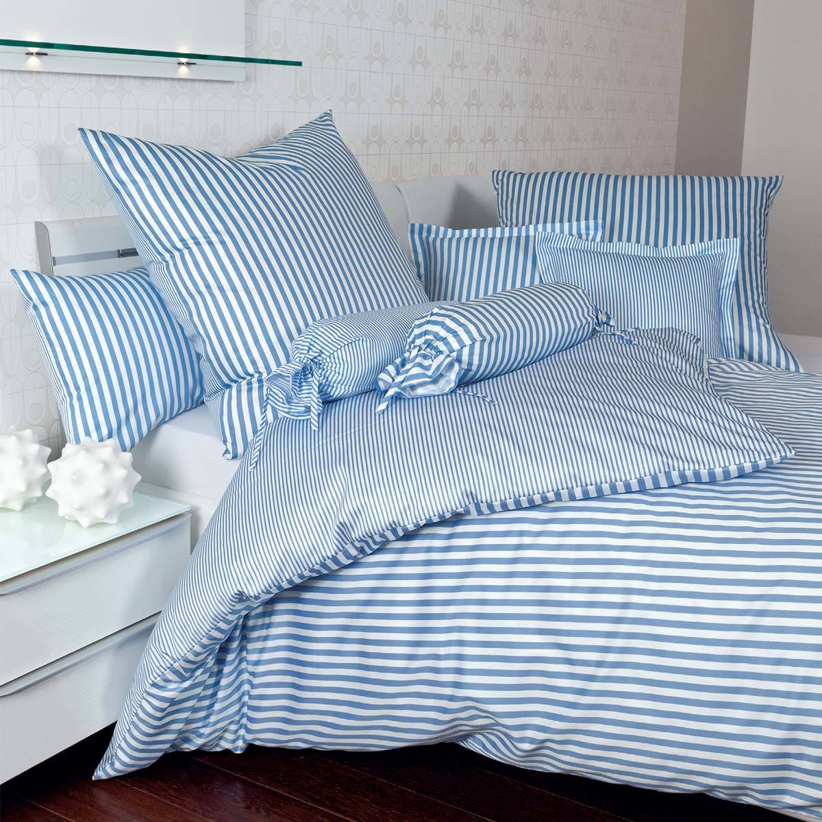 Janine Streifen-Bettwäsche modern classic hellblau günstig online kaufen  bei Bettwaren Shop
