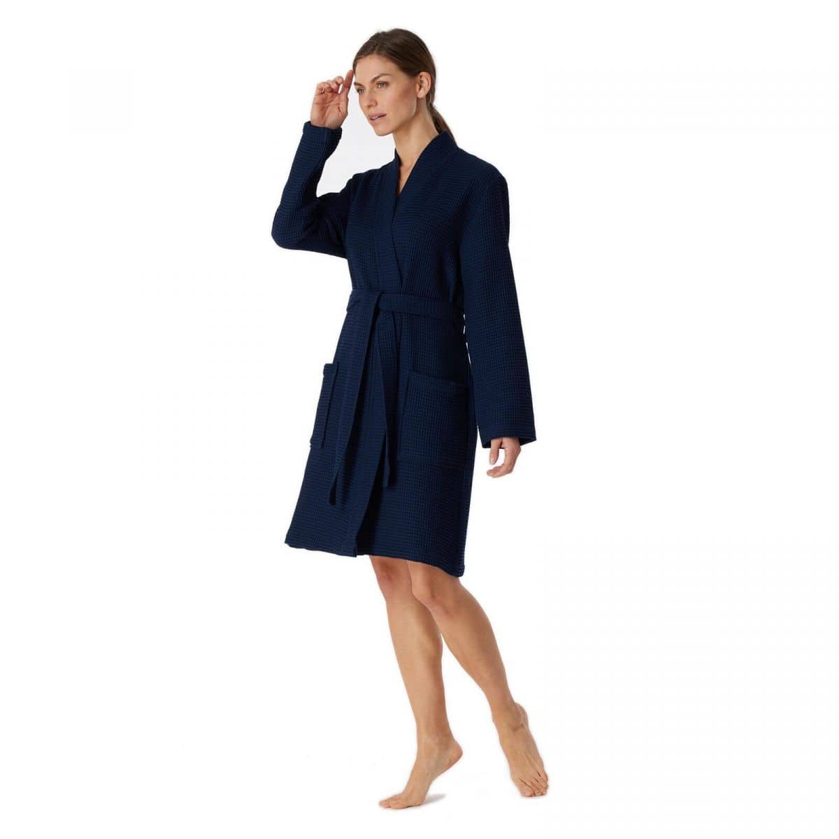 Schiesser Damen Waffel-Pique Bademantel Uni dunkelblau günstig online  kaufen bei Bettwaren Shop