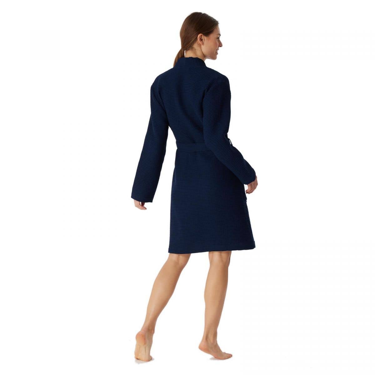 Schiesser Damen Waffel-Pique Bademantel Uni dunkelblau günstig online  kaufen bei Bettwaren Shop