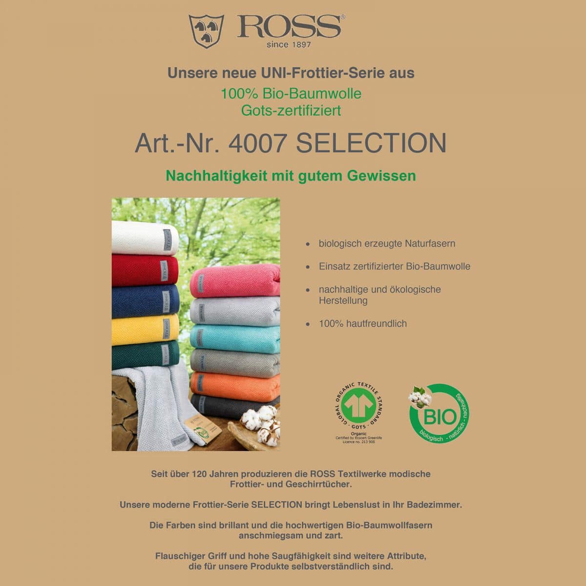 günstig Bio-Baumwoll Handtücher kaufen online bei Bettwaren Ross Shop Selection