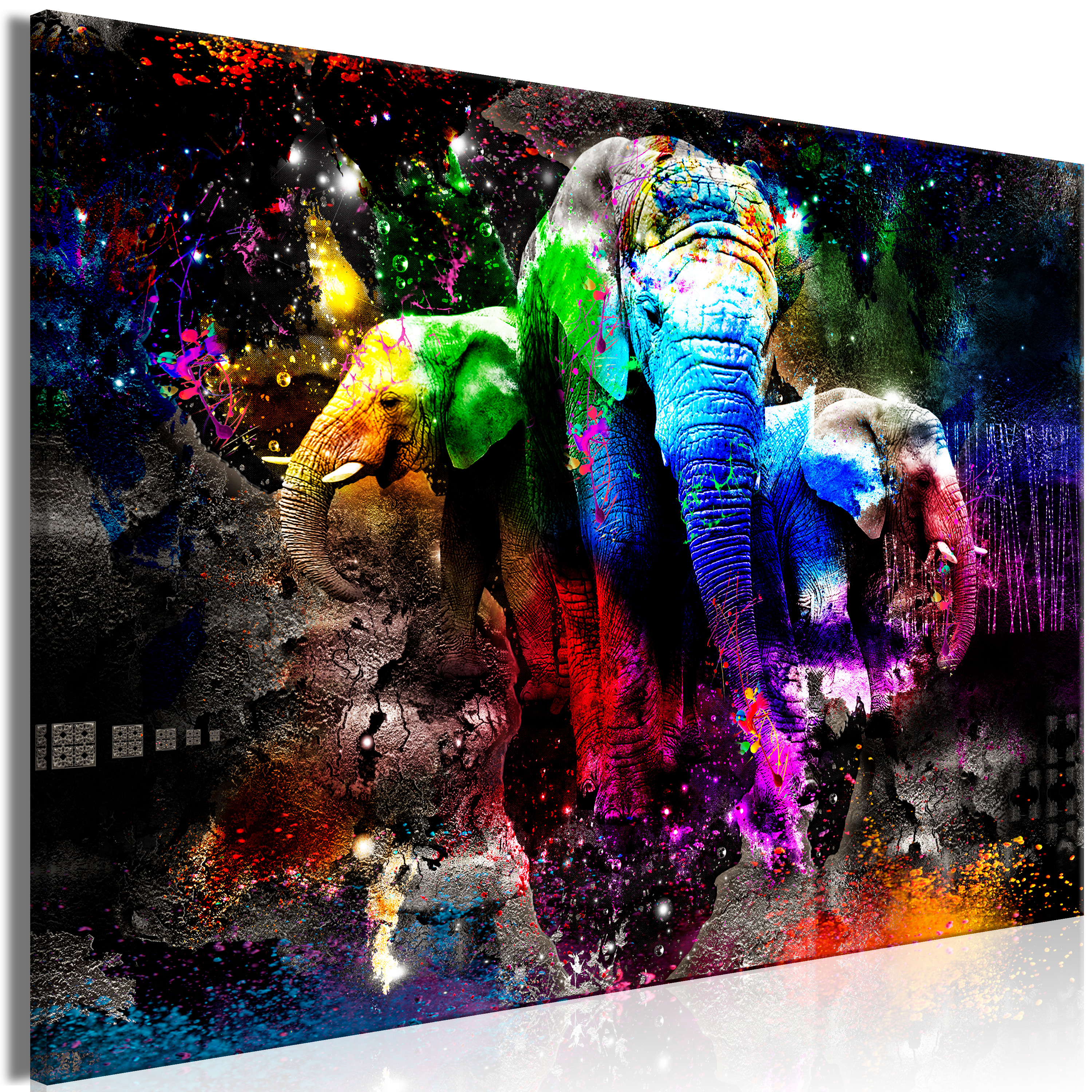 Wandbild - Colorful Elephants (1 Part) Wide