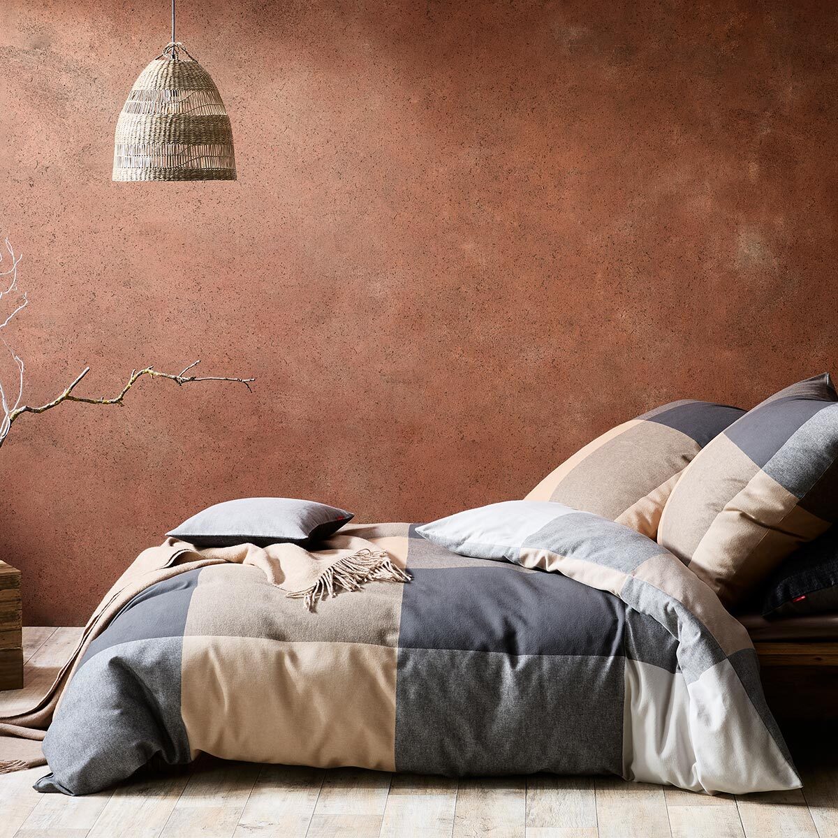 Fleuresse gewebte Edelflanell Bettwäsche Lech Hamina grau beige